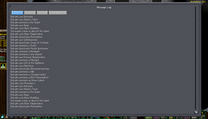 Shot of jammed up game log with fictitious actions.