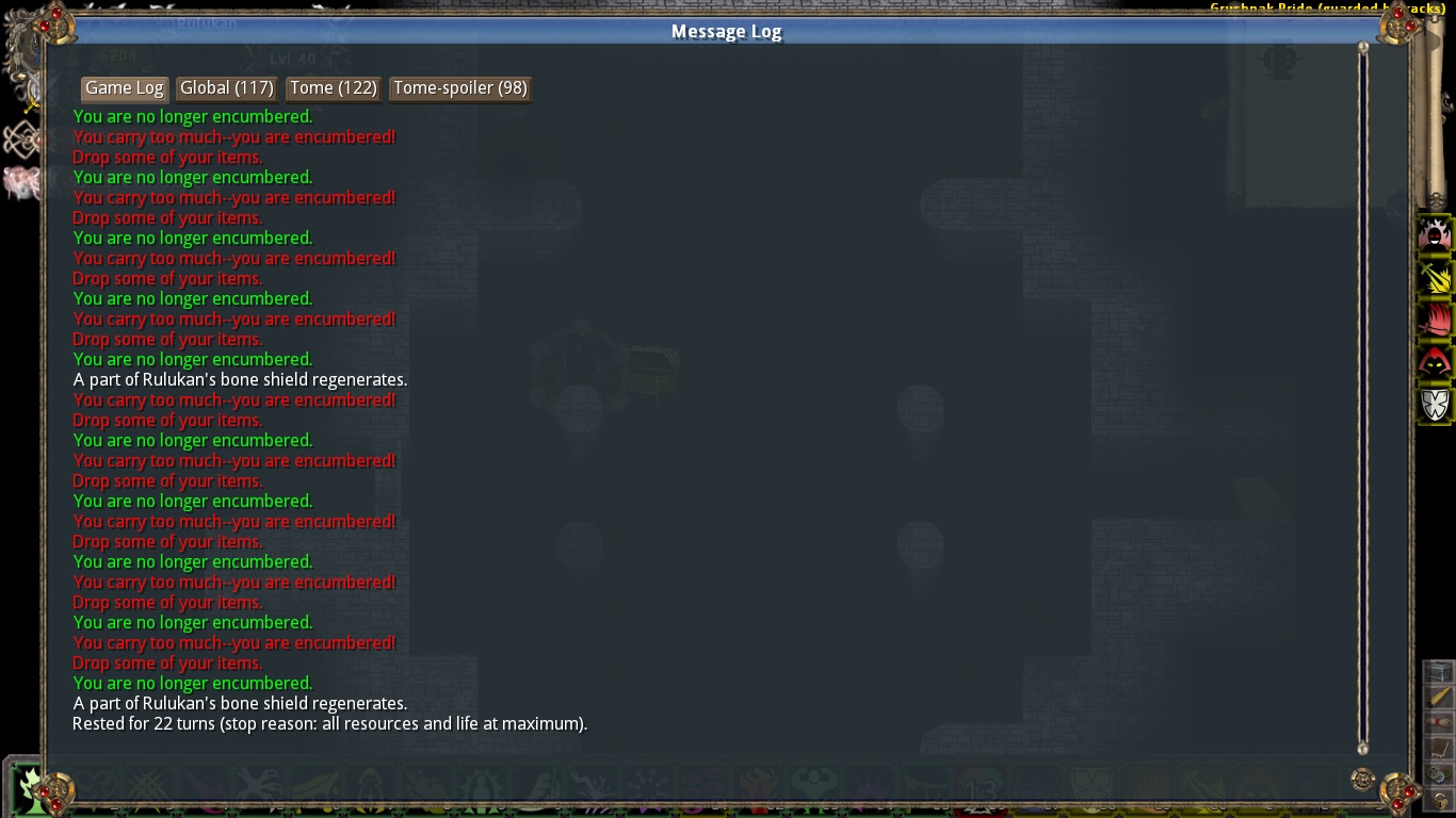 A screenshot of the log while my character is resting.