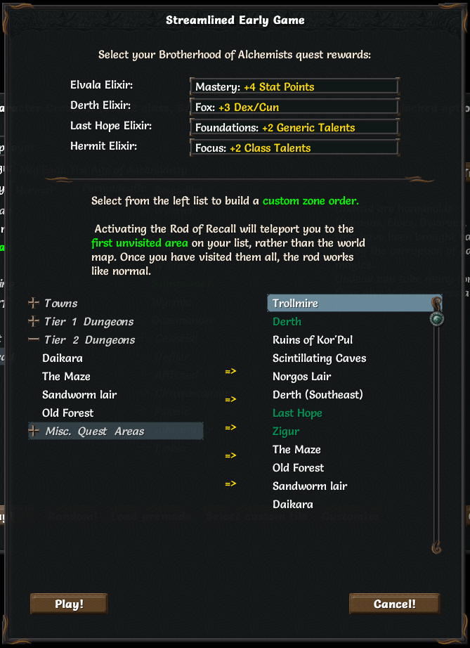 The character creation dialog