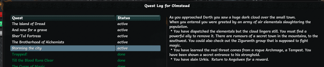 Quest log