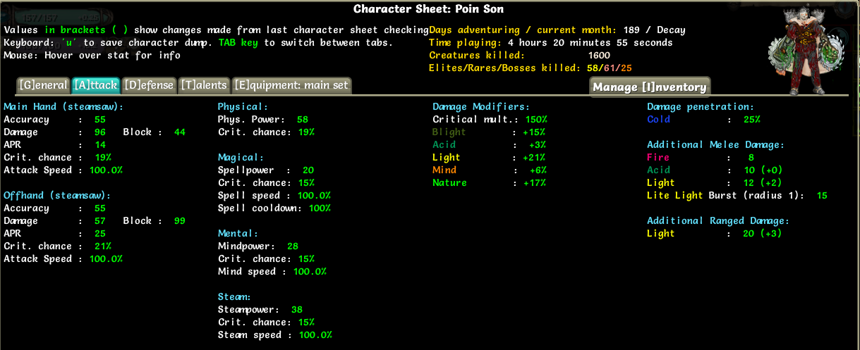 character sheet with t5 in offhand