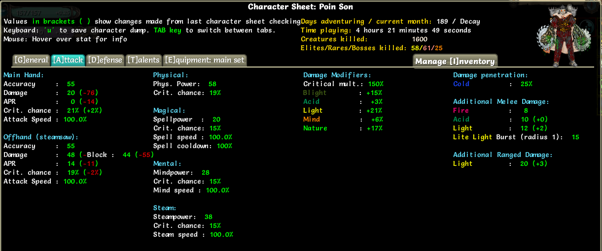 character sheet with t5 in main hand