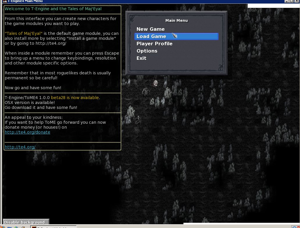 Main menu screen with white-out text in corners.